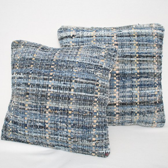 NEW Denim Chindi Modern Blue 18" Throw Pillows Set of 2 - Picture 1 of 8